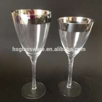 Silver rimmed clear red wine glass white wine glass